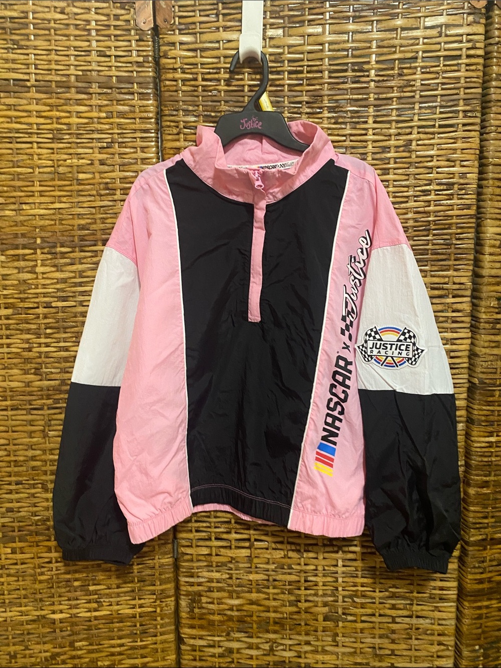 NWT Justice X NASCAR Pink & Black NASCAR Windbreaker Jacket. L, XS